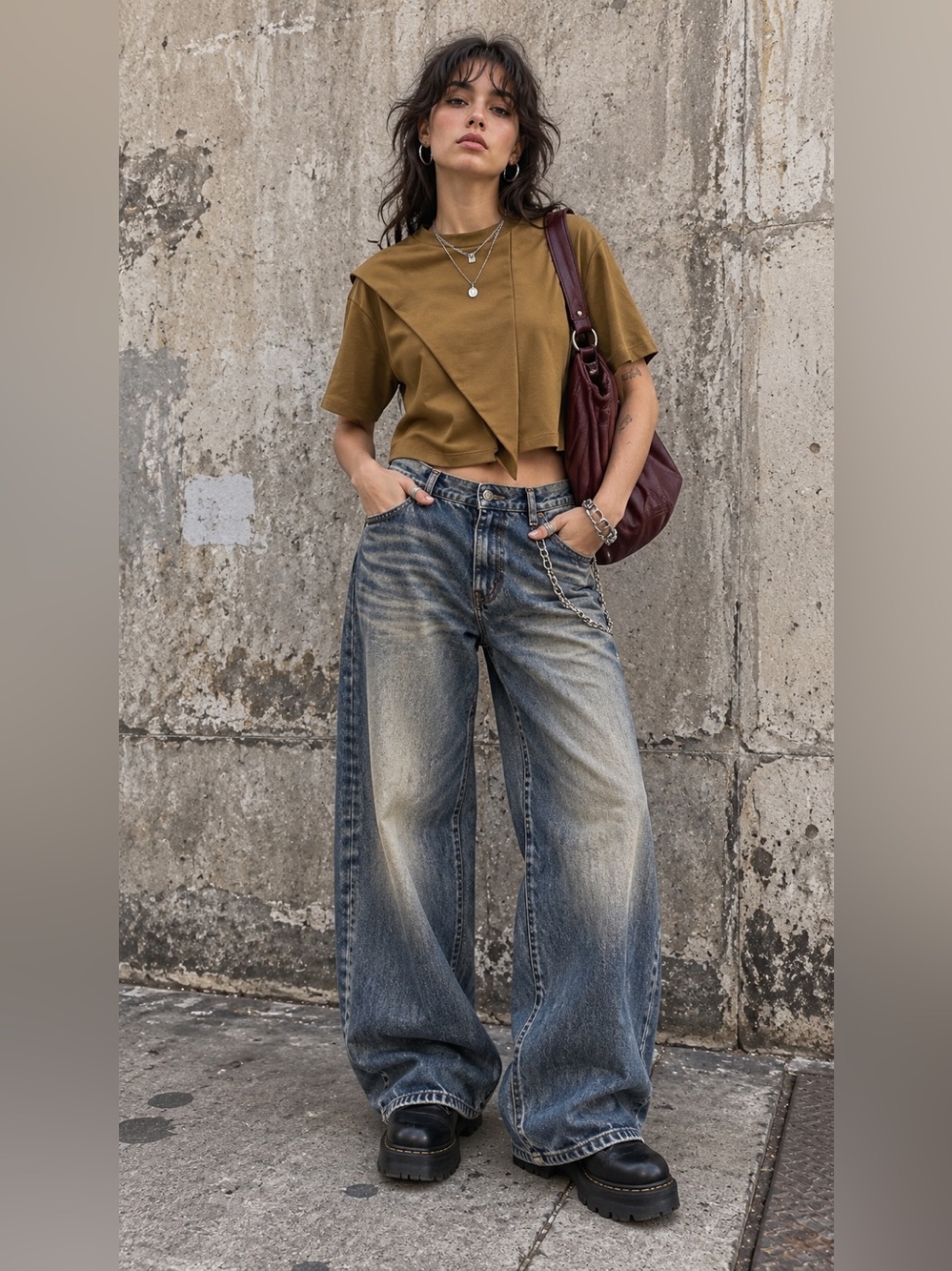 Zara Trafaluc Asymmetrical Draped Cropped Top Mustard Tan Small
